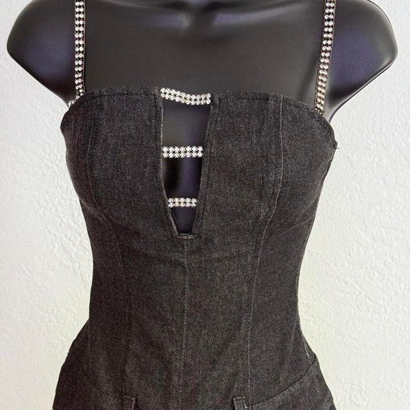 XOXO Pants - Vintage Y2K XOXO Denim Dark Wash Jumpsuit Custom Rhinestones 90's Jr Size 3 Boho